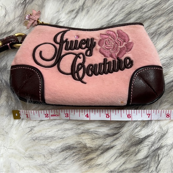 Vintage Juicy Couture Pink Velour Embroidered Wristlet Clutch Bag Y2K - Picture 6 of 7